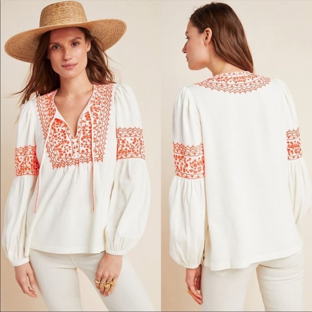 Anthropologie Maeve Louisa Ivory Peasant Top Small